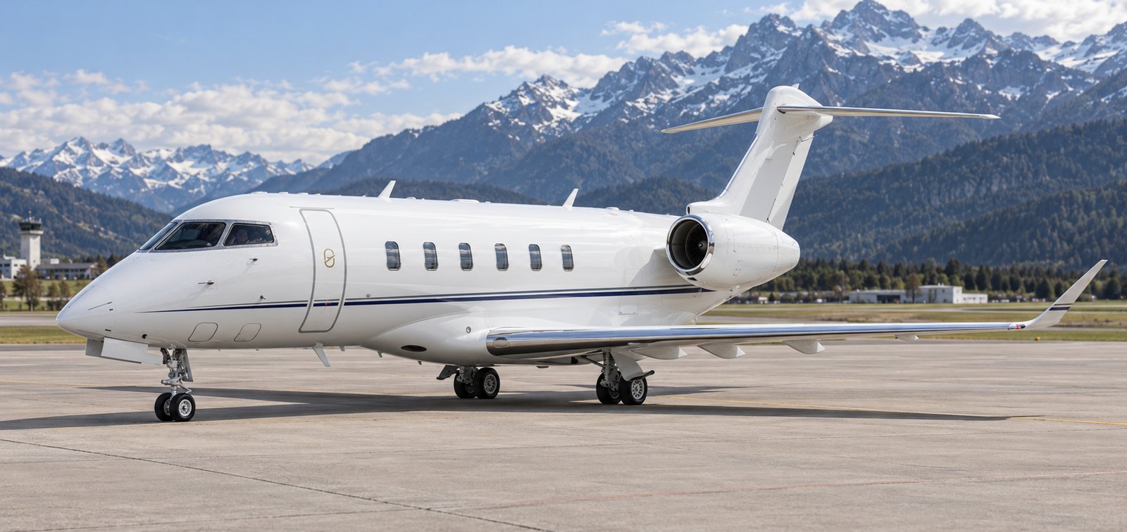 Bombardier Challenger 3500 super midsize jet on an alpine apron