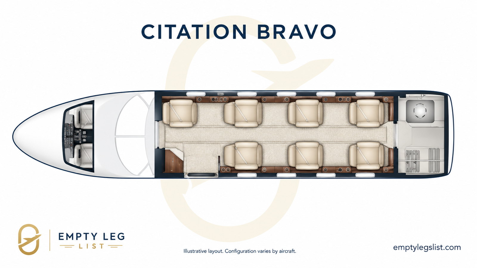 Citation Bravo cabin layout drawing, illustrative