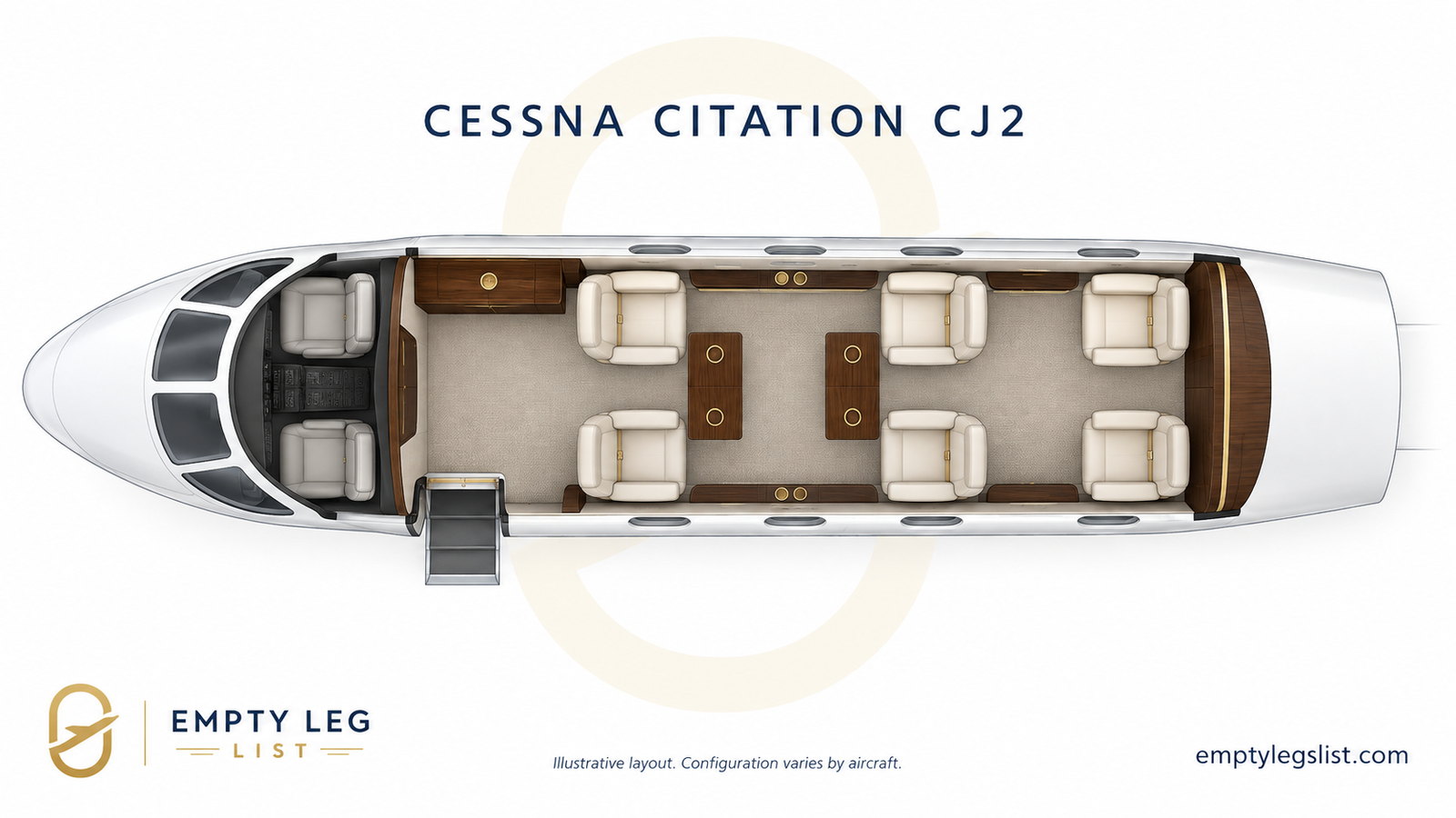 Citation CJ2+ cabin layout drawing, illustrative