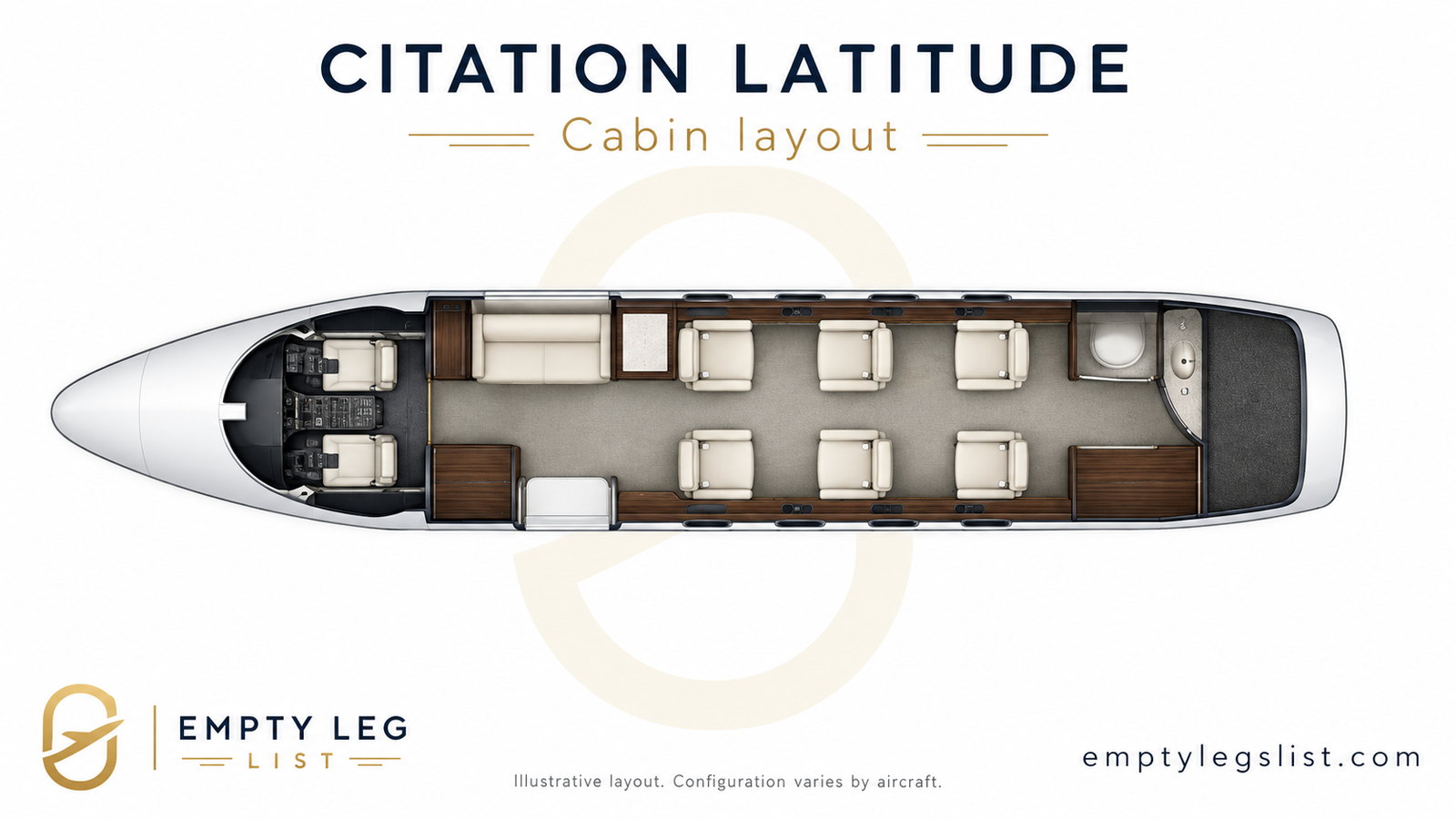 Citation Latitude cabin layout drawing, illustrative