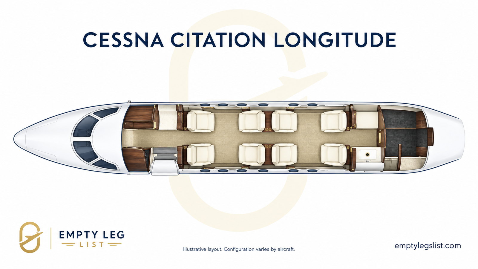 Citation Longitude cabin layout drawing, illustrative