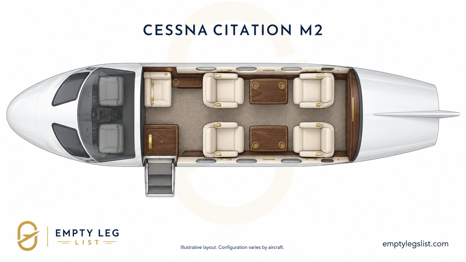 Citation M2 cabin layout drawing, illustrative