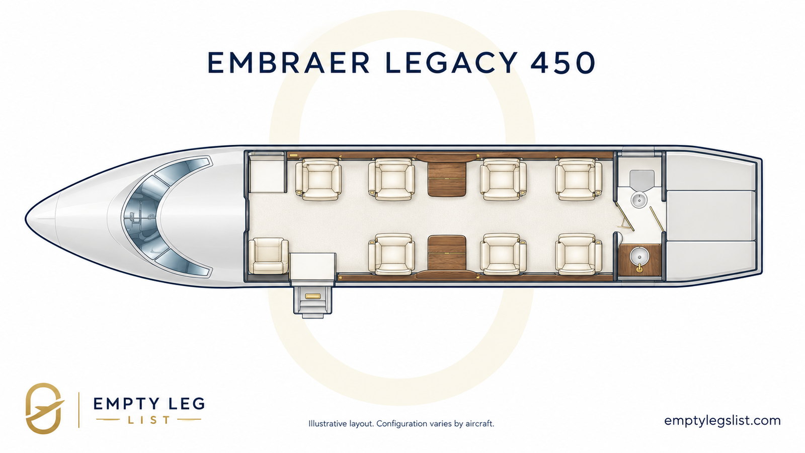 Legacy 450 cabin layout drawing, illustrative