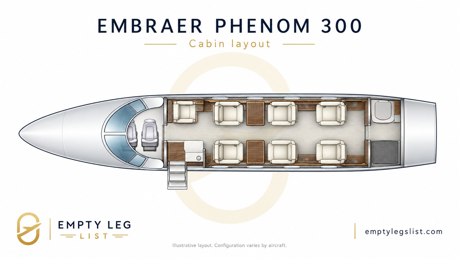 Embraer Phenom 300 cabin layout drawing