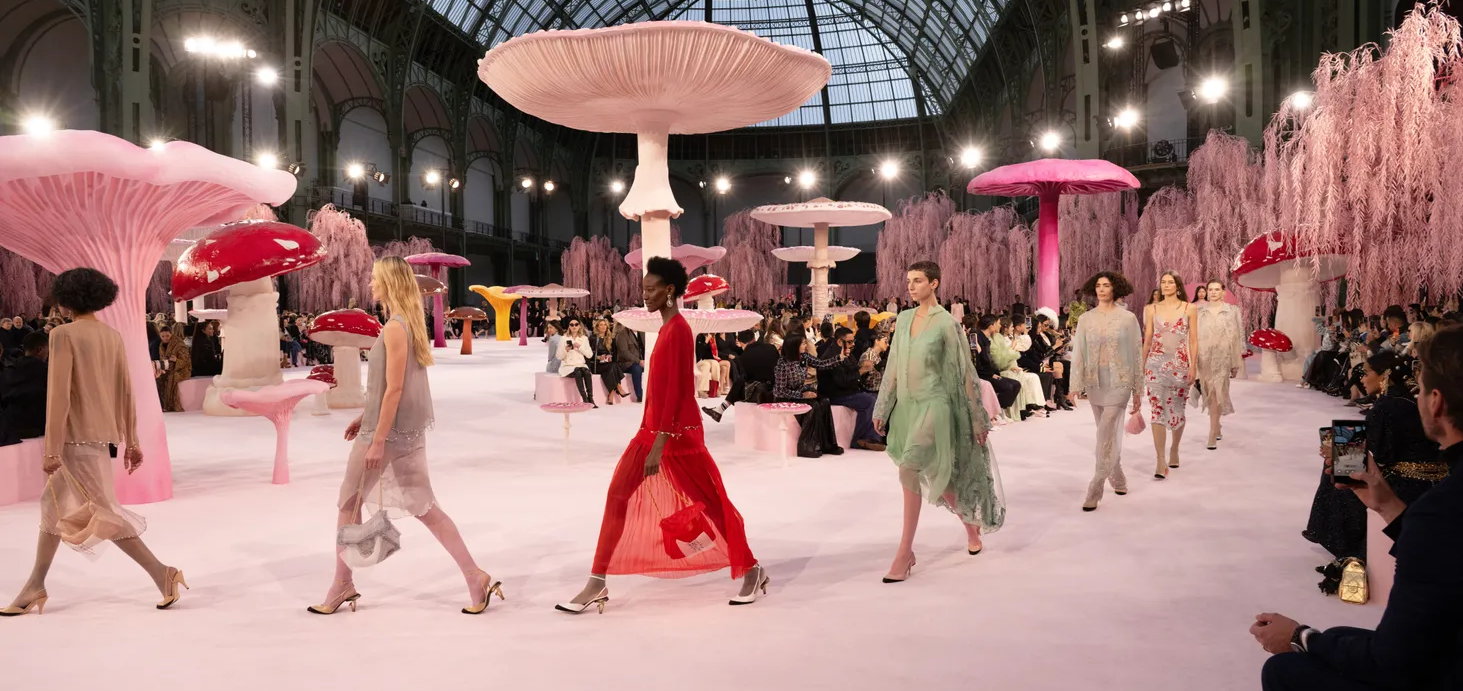 A runway show under the glass roof of the Grand Palais in Paris