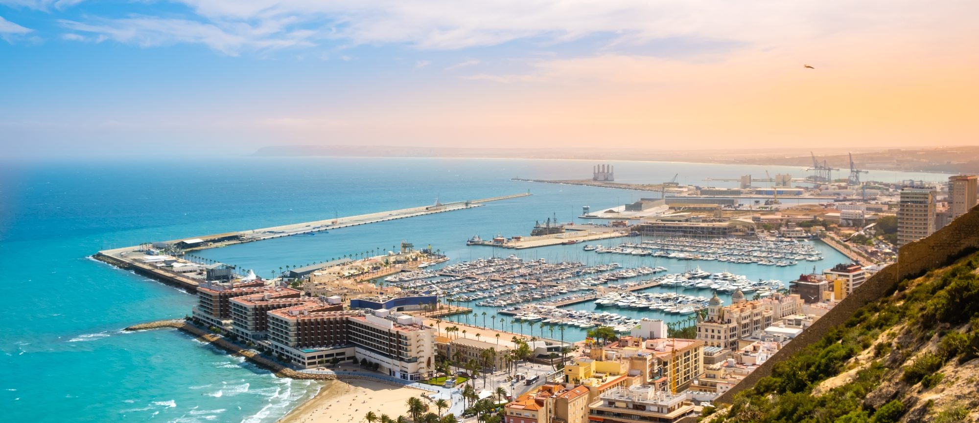 Alicante seen from above, the bay and the old town