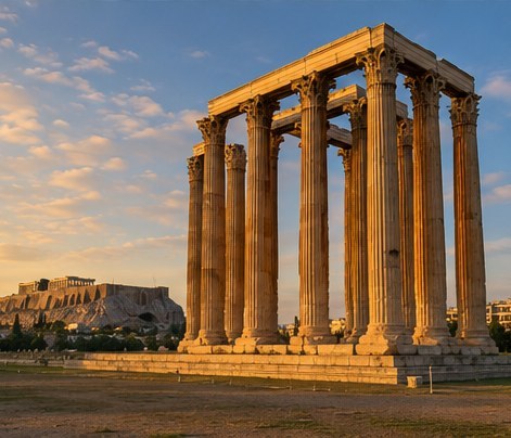 The standing columns of the Temple of Olympian Zeus with the Acropolis behind