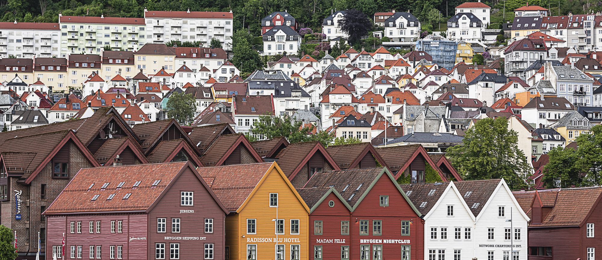 The Bryggen wharf in Bergen, the old Hanseatic warehouses on the quay