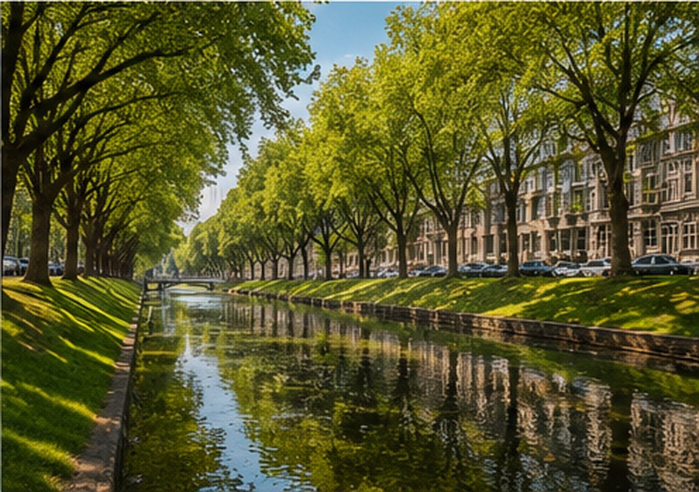 The tree lined canal running down the middle of the Konigsallee in Dusseldorf