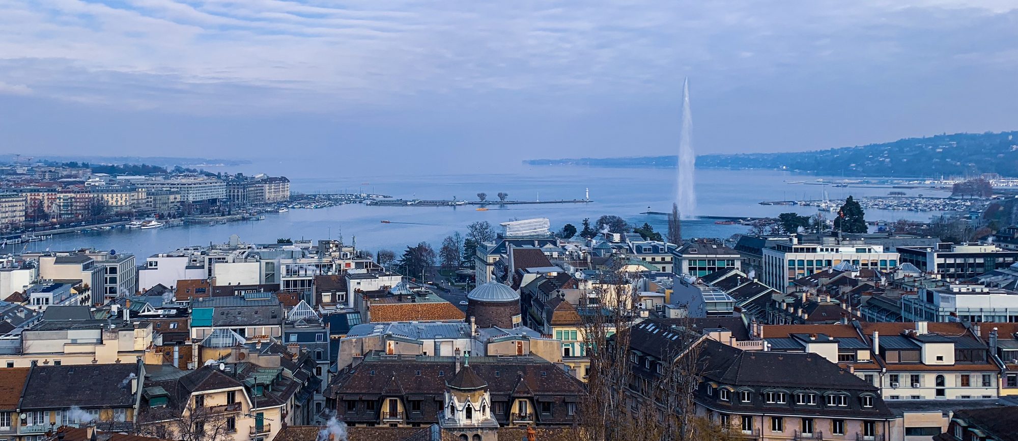 Geneva on the lake, the Jet d'Eau on the water
