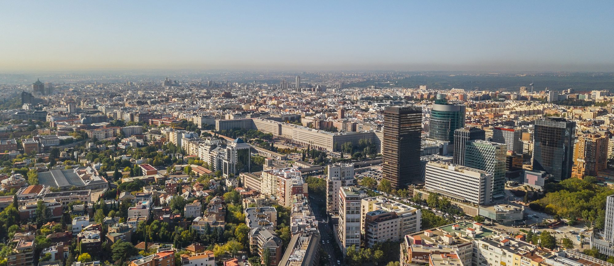 Madrid from above, the city stretching to the sierra