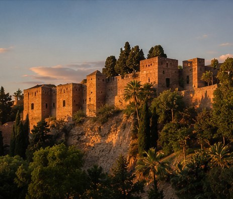 The Moorish fortress walls on the hill above the centre of Malaga