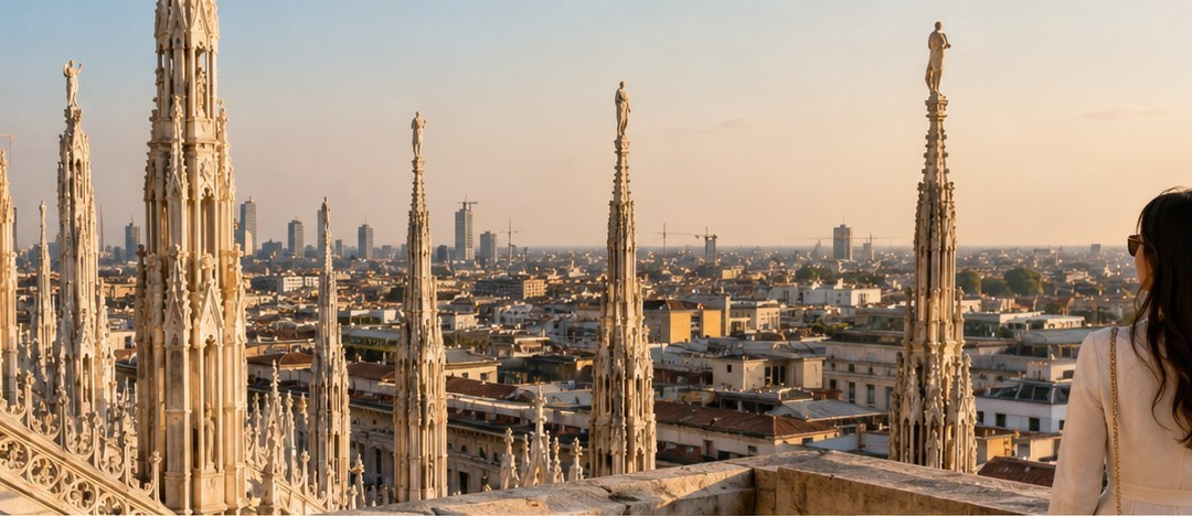 Milan cathedral square in the evening