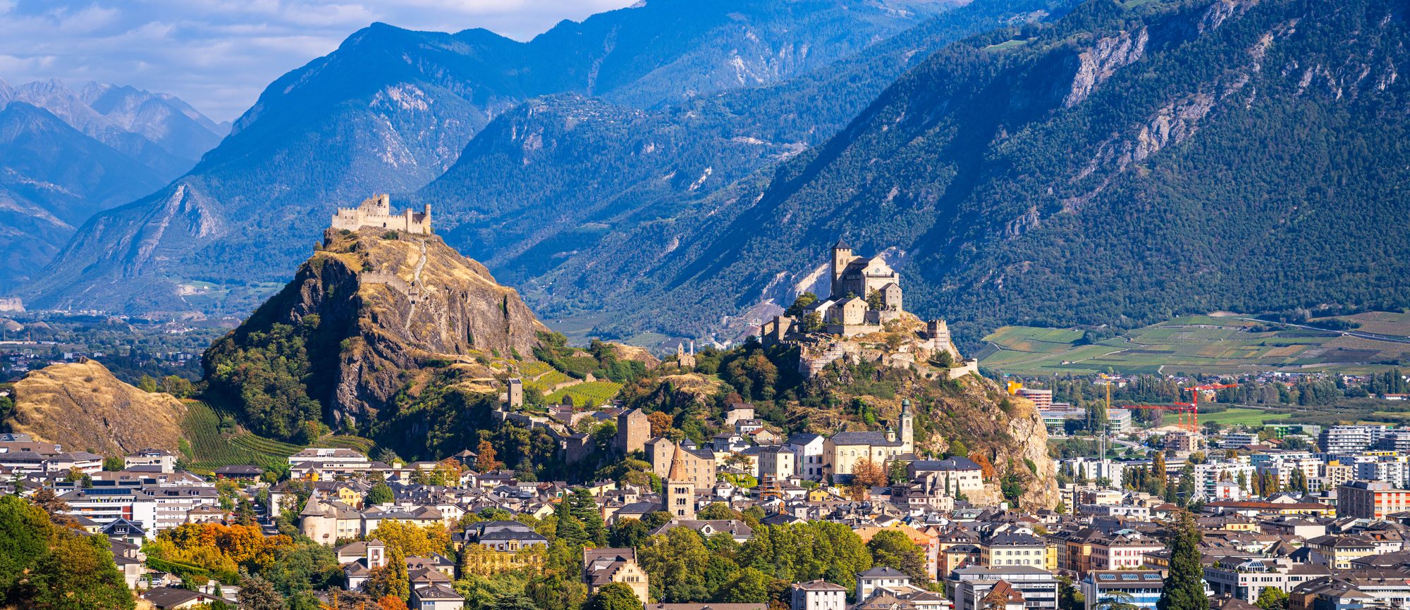 Sion in the Valais, the castle hills above the valley