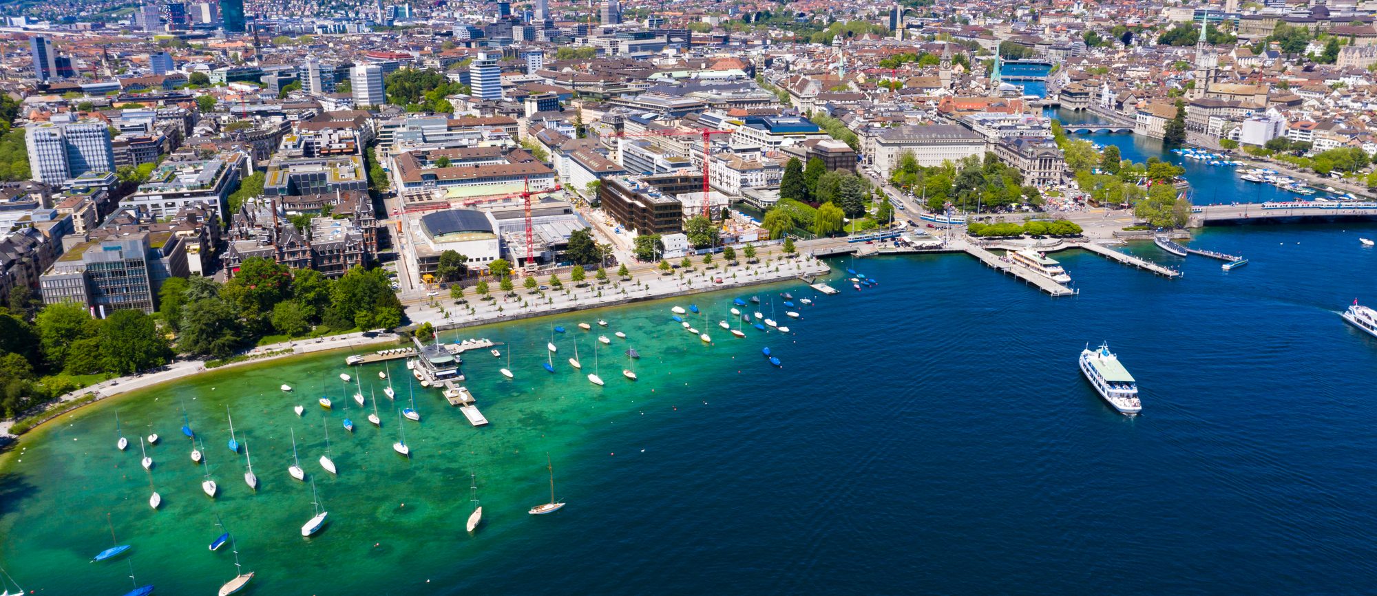 Zurich from the air, the lake and the old town